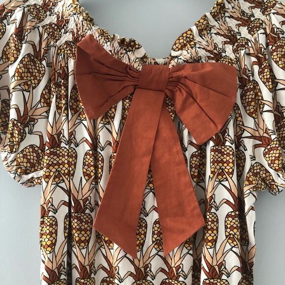 Anthropologie Porridge Pineapple Back Bow Top NEW - Picture 5 of 10